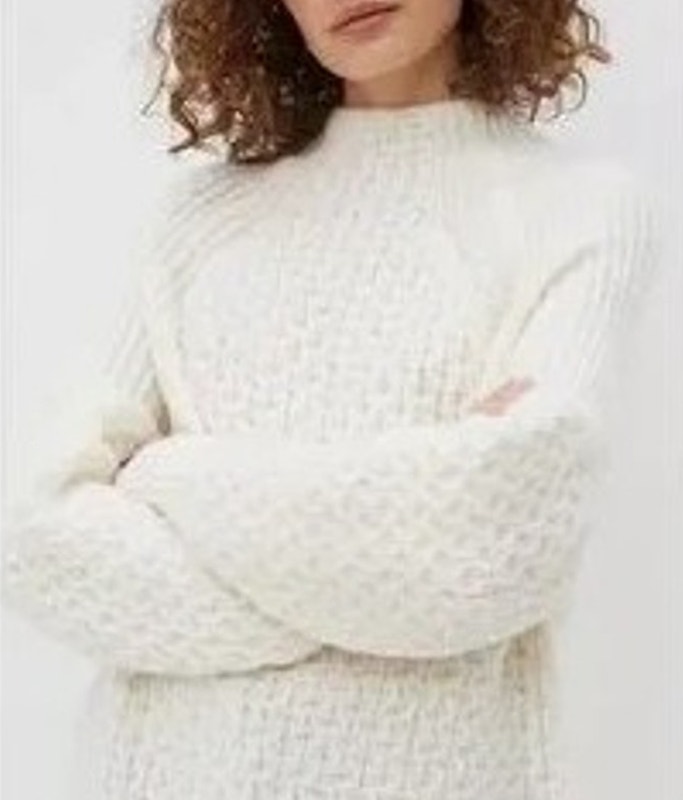 Anthropologie Bia Mock Neck Ivory Alpaca Blend Knit Pullover Sweater - M